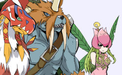 1boy 2girls digimon fairy garudamon horn lilimon multiple_girls zudomon