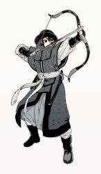 1boy arrow_(projectile) boots bow_(weapon) commission hat highres katana knight long_sleeves nanimonothing original sheath solo sword tagme warrior weapon white_background