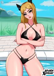 absurdres alternate_breast_size belly bikini blonde_hair breasts crossed_arms darkxenssei highres large_breasts lips magik_(x-men) marvel marvel_rivals navel original swimsuit thighs wide_hips