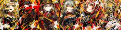 1boy 3others 5girls :o black_gloves black_hair black_shirt black_tank_top blonde_hair blood blood_on_face breasts burnice_white caesar_king_(zenless_zone_zero) chest_guard fingerless_gloves fur_trim furry furry_female gloves green_eyes green_hair hair_between_eyes hair_ornament hand_to_own_mouth helmet highres large_breasts lighter_(zenless_zone_zero) long_hair long_image looking_at_viewer luciana_de_montefio lucy&#039;s_crew_(zenless_zone_zero) mask medium_breasts mouth_mask multiple_expressions multiple_girls multiple_others ojou-sama_pose open_mouth orange_eyes pale_skin piper_wheel prosthesis prosthetic_arm pulchra_fellini sanshoku_dango_(shukosuko) scarf shirt short_hair single_fingerless_glove small_breasts spiked_jacket sunglasses tank_top twintails upper_body white_shirt wide_image x_hair_ornament yellow_eyes zenless_zone_zero