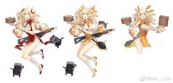 1girl alternate_costume alternate_hairstyle aqua_eyes blonde_hair bow breasts bun_cover china_dress chinese_clothes chinese_new_year covered_navel dinergate_(girls&#039;_frontline) double_bun dress fabarm_sat-8 fluffy_hair food food_request frying_pan full_body girls&#039;_frontline gloves hair_bow hair_bun hair_ornament high_heels holding holding_food italian_flag kneehighs large_breasts long_hair looking_at_viewer messy_hair nin_(lion) open_mouth pelvic_curtain red_dress red_footwear rice s.a.t.8_(girls&#039;_frontline) second-party_source shoes side-tie_dress sideless_outfit sketch sleeveless sleeveless_dress smile socks solo thigh_strap twintails very_long_hair watermark weibo_watermark white_background yellow_dress yellow_shoes
