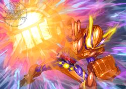 Rule 34 | 1boy, absurdres, armor, bodysuit, commentary, energy, glowing, glowing eyes, helmet, highres, kamen rider, kamen rider gavv, kamen rider gavv (series), male focus, otokamu, punching, solo, tokusatsu, twitter username, yellow eyes