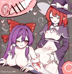 2girls absurdres bar_censor blush breasts breasts_out censored closed_eyes commentary_request cross-section cum cum_in_pussy detached_sleeves dress earrings ejaculation fertilization flat_chest futanari hair_ribbon hair_tubes hakurei_reimu hakurei_reimu_(pc-98) hand_on_another&#039;s_waist hat hat_ribbon highres impregnation internal_cumshot jewelry kirisame_marisa kirisame_marisa_(pc-98) large_breasts long_hair long_sleeves motion_blur motion_lines multiple_girls navel nipples one_eye_closed open_mouth ovum penis pointy_ears purple_dress purple_eyes purple_hair red_eyes red_hair red_ribbon ribbon sex sex_from_behind shen_bi_ren_(user_rjgy2824) short_hair sperm_cell touhou touhou_(pc-98) vaginal white_ribbon wide_sleeves witch_hat