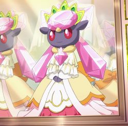 10s crystal diancie dress gen_6_pokemon highres legendary_pokemon mirror mythical_pokemon nintendo no_humans pokemon pokemon_(creature) pokemon_xy red_eyes reflection solo veil