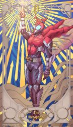 Rule 34 | 1boy, armor, belt, blue eyes, bodysuit, card, card (medium), compound eyes, full body, giganticbrush, gloves, helmet, highres, horns, kabuto zecter, kamen rider, kamen rider kabuto, kamen rider kabuto (series), male focus, mask, pointing, pointing up, rider belt, rider belt (kabuto), single horn, solo, standing, tarot, tarot (medium), tarot card, the hierophant (tarot)