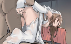 1boy 1girl ass bad_id bad_pixiv_id breasts brown_hair closed_eyes death dress hetero highres indoors long_hair medium_breasts necrophilia nude personality_(artist) sex sex_from_behind stitches wedding_dress wounds