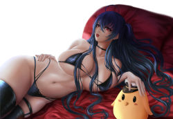 Rule 34 | 1girl, absurdres, azur lane, bikini, black bikini, black choker, black hair, breasts, choker, crossed bangs, hat, highleg, highleg bikini, highres, large breasts, lips, long hair, lying, manjuu (azur lane), multi-strapped bikini bottom, multi-strapped bikini top, multiple straps, nose, official alternate costume, on side, peaked cap, race queen, red eyes, skindentation, solo, swimsuit, taihou (azur lane), taihou (enraptured companion) (azur lane), thigh strap, tongue, very long hair, yuzuriha (pixiv 14248010)
