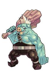 1boy belt black_outline colored_skin fang green_skin harakawa_mitsuhiro large_hands mohawk non-web_source official_art orc outline shinrabanshou white_eyes