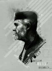 1boy beard bill_(left_4_dead) cigarette cropped_shoulders facial_hair from_side gavade graphite_(medium) greyscale hat left_4_dead male_focus manly military military_uniform monochrome old old_man photoshop_(medium) portrait profile realistic signature smoke smoking solo source_quote traditional_media