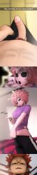 1boy 1girl 3d absurdres ashido_mina black_sclera boku_no_hero_academia colored_sclera greatm8 highres horns kirishima_eijirou penis phone pink_hair pubic_hair purple_shirt red_eyes sharp_teeth shirt short_hair short_sleeves shorts spiked_hair surprised teeth uncensored yellow_eyes