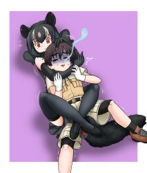 1boy 1girl adansosutega aye-aye_(kemono_friends) captain_(kemono_friends) choke_hold femdom highres kemono_friends kemono_friends_3 leg_lock strangling