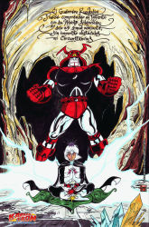 1970s_(style) 1980s_(style) 1boy 2014 armor belt boots buddhism cape cave clenched_hands closed_eyes dated dual_persona energy fighting_stance gloves helmet hinduism japanese_armor kabuto_(helmet) karmatron karmatron_y_los_transformables leaf logo lotus_position marker_(medium) mecha meditation official_art official_style oldschool oscar_gonzalez_loyo painting_(medium) plant plantar_flexion praying retro_artstyle robot samurai sanskrit scan science_fiction signature sitting spanish_text super_robot traditional_media transformation translated uniform watercolor_(medium) watermark white_hair yin_yang yoga zacek