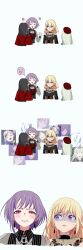 4girls :3 :d absurdres amoris_(bang_dream!) bang_dream! bang_dream!_it&#039;s_mygo!!!!! bead_necklace beads beret black_hair blonde_hair capelet commentary corset crazy_smile dated_commentary disgust doloris_(bang_dream!) earrings gem green_hair hat highres jewelry killkiss_(bang_dream!) long_hair medium_hair misumi_uika mortis_(bang_dream!) multiple_girls necklace open_mouth pink_eyes pointing pointing_at_self purple_eyes purple_hair red_capelet red_hat screenshot_inset short_hair smile spoken_smile teeth timoris_(bang_dream!) turn_pale wakaba_mutsumi yahata_umiri yuutenji_nyamu yzj21333