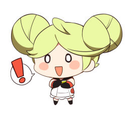 ! 1girl :d ai-chan_(honkai_impact) black_footwear black_gloves crossed_arms double_bun full_body gloves hair_bun honkai_(series) honkai_impact_3rd mihoyo no_neck no_nose o_o official_art open_mouth short_hair simple_background smile speech_bubble standing white_background