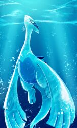 absurdres air_bubble bright_pupils bubble closed_mouth commentary_request creatures_(company) fang game_freak gen_2_pokemon highres ka-neito legendary_pokemon light_rays looking_up lugia nintendo no_humans pokemon pokemon_(creature) skin_fang solo underwater