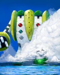 1other cloud commentary cosmo_(465lilia) day extra_eyes gen_4_pokemon giant giant_monster golem grass island legendary_pokemon light_rays moss nintendo ocean plant pokemon pokemon_(creature) rain regigigas ship solo standing sunbeam sunlight tree water watercraft waves