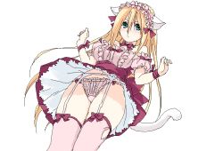 00s 1girl animal_ears aqua_eyes bare_shoulders blonde_hair blush bow bow_panties breasts cat_ears cat_girl cat_tail choker dress ekra female_focus frilled_panties frills from_below garter_belt hair_ornament image_sample komori_kiri lace lace-trimmed_panties lace_trim legs lingerie long_hair maid_headdress md5_mismatch medium_breasts oekaki panties petticoat pixiv_sample ribbon sayonara_zetsubou_sensei simple_background skirt solo tail thighhighs underwear upskirt white_background wristband