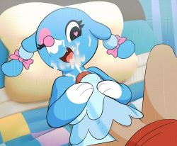 animated animated_gif blue_skin bow breasts brionne colored_skin cum cum_in_mouth cum_on_body dithering eyelashes facial furry furry_female furry_with_non-furry gen_7_pokemon hair_bow heart heart-shaped_pupils interspecies manene nintendo paizuri penis penis_under_another&#039;s_clothes pokemon pokemon_(creature) pokemon_sm pokephilia short_twintails symbol-shaped_pupils twintails uncensored