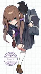 1girl 6tnut9 bag bird crow leaning_forward original school_uniform serafuku shirt solo standing standing_on_one_leg white_shirt