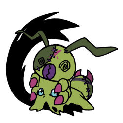 blue_eyes costume creatures_(company) digimon fusion game_freak gen_7_pokemon highres mimikyu nintendo pokemon shadow wormmon
