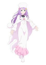 1girl absurdres anastasia_hoshin blue_eyes cape copyright_name covered_navel dress floating_hair full_body fur-trimmed_sleeves fur_hat fur_trim hair_ornament hat highres long_dress long_hair long_sleeves looking_at_viewer looking_back official_alternate_costume official_art papakha pom_pom_(clothes) purple_hair re:zero_kara_hajimeru_isekai_seikatsu shoes simple_background solo standing star_(symbol) star_hair_ornament tachi-e white_background white_cape white_dress white_hat white_shoes