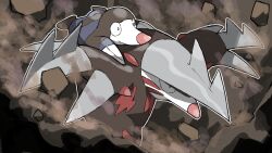 black_eyes blacknirrow brown_fur carrying claws closed_mouth commentary digging drilbur english_commentary evolutionary_line excadrill gen_5_pokemon highres mole_(animal) nintendo no_humans piggyback pokemon pokemon_(creature) pokemon_focus smile spikes tunnel