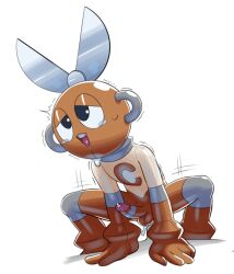 Rule 34 | 2boys, anal, android, black eyes, body writing, colored skin, cum, cum in ass, cutman.exe, drooling, erection, full body, grey skin, half-closed eyes, happy sex, male focus, male penetrated, mega man (series), mega man battle network (series), multicolored skin, multiple boys, open mouth, orange skin, penis, precum, robot, rockthebull, saliva, sex, shiny skin, simple background, smile, solo focus, spread legs, squatting, sweat, tears, teeth, testicles, trembling, white background, yaoi, yellow skin