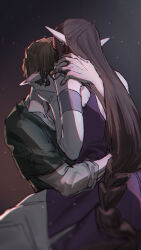 bare_shoulders blonde_hair brain brown_hair couple earrings elbow_gloves gloves green_tunic highres jewelry kiss kurokawa_karasu link long_hair nintendo pointy_ears princess princess_zelda shirt the_legend_of_zelda the_legend_of_zelda:_twilight_princess tunic undershirt white_gloves white_shirt white_undershirt
