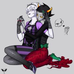 2girls black_lips gloves goth_fashion highres homestuck imnotlole kanaya_maryam lace lace_gloves multiple_girls non-web_source pantyhose red_nails rose_lalonde yuri