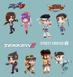 1boy 1girl akira_yuki asamiya_athena black_jacket brown_hair capcom chun-li hair_ornament highres idol jacket jin_kazama kazama_jin kusanagi_kyou ling_xiaoyu pachinko pai_chan psycho_soldier purple_hair ryu_(street_fighter) snk star_(symbol) star_hair_ornament street_fighter street_fighter_6 tekken tekken_8 the_king_of_fighters the_king_of_fighters_xv virtua_fighter virtua_fighter_5:_final_showdown