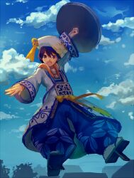 Rule 34 | anago (tokyo retro gokko), beret, brown eyes, brown hair, cloud, hakama, hat, japanese clothes, kimono, platform sandals, sandals, sengoku musou, takenaka hanbei