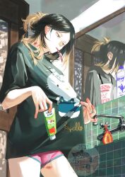 Rule 34 | 1boy, androgynous, bulge, haikyuu!!, hakodama5, implied after sex, kozume kenma, male focus, multicolored hair, shirt, solo, solo focus, toothbrush, toothpaste, two-tone hair, underwear, underwear only