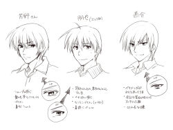 Rule 34 | 00s, 3boys, chart, clannad, company connection, comparison, crossover, key (company), little busters!, male focus, midorikawa hikaru, misaki juri, monochrome, multiple boys, natsume kyousuke, okazaki tomoya, voice actor connection, short hair, translation request, yoshino yuusuke