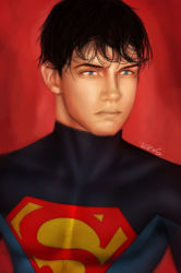 1boy black_hair blue_eyes conner_kent dc_comics kon-el male_focus portrait s_shield solo superboy superman_(series)