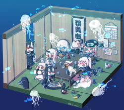 Rule 34 | &gt; &lt;, 10s, 6+girls, :d, absurdly long hair, abyssal admiral (kancolle), abyssal ship, admiral (kancolle), ahoge, aircraft carrier oni, battleship princess, battleship water oni, beer can, black dress, black hair, blue eyes, blush, braid, calendar (object), can, cape, chibi, claws, colored skin, detached sleeves, dress, drink can, drunk, enemy aircraft (kancolle), gauntlets, glasses, hair between eyes, hanging scroll, headgear, headphones, heavy cruiser princess, hi ye, holding, horns, i-class destroyer, kantai collection, long hair, lying, mittens, multiple girls, northern ocean princess, off-shoulder dress, off shoulder, one side up, open mouth, power fist, red eyes, scroll, seaport princess, single braid, single horn, smile, spaghetti strap, supply depot princess, ta-class battleship, table, tatami, very long hair, white dress, white hair, white skin, wo-class aircraft carrier, xd