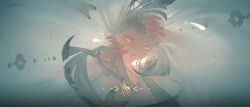 1girl absurdres artist_logo bug butterfly check_gender chinese_commentary colored_eyelashes commentary_request gender_request glowing_pupils highres implied_nudity insect logo looking_at_viewer original parted_lips pulling solo tagme upper_body void_0 white_butterfly white_eyelashes white_eyes white_hair