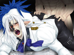 2boys abs anal ass ass_grab bemani black_sclera blush bow bowtie clothed_male_nude_male clothed_sex colored_sclera crying cum cum_in_ass doggystyle drooling hat heavy_breathing joka_(hiwai) lipstick long_hair lying makeup male_focus male_penetrated moaning multiple_boys nude on_stomach open_mouth pointy_ears pop&#039;n_music rape red_eyes red_lips saliva screaming sex sex_from_behind streaming_tears tears trap unzipped white_hair yaoi zizz