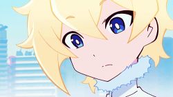 1boy alpha_omega_nova animated animated_gif blonde_hair blue_eyes lowres smile uchuu_patrol_luluco