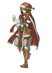 Rule 34 | 1girl, absurdres, black bridal gauntlets, boots, bridal gauntlets, brown boots, christmas, diagonal bangs, fire emblem, fire emblem awakening, hair tubes, hat, highres, miriel (fire emblem), nintendo, red-framed eyewear, santa costume, santa hat, tsujii luki