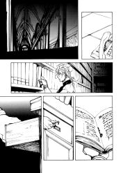 book comic corded_phone desk dio_brando drawer greyscale jojo_no_kimyou_na_bouken key library merumeru626 monochrome open_drawer phone reading screentones silent_comic stardust_crusaders