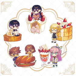 2girls 4boys antenna_hair aubrey_(faraway)_(omori) aubrey_(omori) basil_(faraway)_(omori) basil_(omori) black_eyes black_hair black_socks blonde_hair blue_eyes blue_hairband blue_sweater blush bright_pupils brother_and_sister brothers brown_eyes brown_hair brown_shorts brown_skirt cake chibi chibi_only closed_eyes closed_mouth collared_shirt colored_inner_hair crop_top dark-skinned_male dark_skin flower food forest_bunny_(omori) genk1zam4s grey_pants hair_flower hair_ornament hairband hero_(faraway)_(omori) hero_(omori) holding holding_spoon ice_cream jacket kel_(faraway)_(omori) kel_(omori) long_sleeves looking_at_viewer mari_(faraway)_(omori) mari_(omori) multicolored_hair multiple_boys multiple_girls navel omori open_mouth pancake pancake_stack pants pink_hair purple_hair sandwich seiza shirt short_hair short_sleeves shorts siblings sitting skirt smile socks something_(omori) spoilers spoon sundae sunny_(omori) sweater white_jacket white_pupils white_shirt
