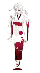 Rule 34 | 1girl, absurdres, animification, astarion, baldur&#039;s gate, baldur&#039;s gate 3, dungeons & dragons, dungeons &amp; dragons, floating, floral print, floral print kimono, genderswap, genderswap (mtf), highres, japanese clothes, kimono, levitation, long hair, looking at viewer, mame (117361640), pointy ears, print kimono, red eyes, red nails, red sash, sash, simple background, solo, white background, white hair, white kimono, wide sleeves