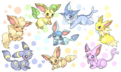 Rule 34 | &gt;:), :3, :o, black fur, blue eyes, brown eyes, brown fur, chibi, choko (sweetpocket), closed eyes, commentary request, creature, creature focus, eevee, espeon, flareon, full body, gen 1 pokemon, gen 2 pokemon, gen 4 pokemon, glaceon, happy, jolteon, leafeon, light blush, looking at another, lying, nintendo, no humans, on stomach, open mouth, pokemon, pokemon (creature), polka dot, polka dot background, purple fur, red eyes, serious, sitting, smile, umbreon, v-shaped eyebrows, vaporeon, yellow fur