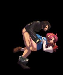 1boy 1girl anal animated animated_gif asamiya_athena ass black_jacket brown_hair clothes_lift clothes_pull doggystyle hair_ornament huge_ass idol jacket kusanagi_kyou m.u.g.e.n mugenspriteslover pants pants_pull pink_hair psycho_soldier purple_hair school_uniform sex sex_from_behind skirt skirt_lift snk sprite star_(symbol) star_hair_ornament sun the_king_of_fighters the_king_of_fighters_xiii transparent_background