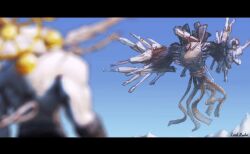2others animated animated_gif blurry chainsaw_man crossover depth_of_field gun_devil_(chainsaw_man) jujutsu_kaisen mahoraga_(jujutsu_kaisen) monster multiple_others shikigami sky spoilers wheel_of_dharma xvx_cooldude69_xvx