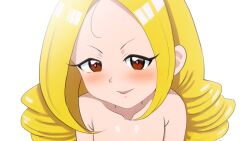 1girl blonde_hair blush brown_eyes heart heart-shaped_pupils highres long_hair mogudere naughty_face nude ojamajo_doremi open_mouth smile symbol-shaped_pupils tamaki_reika