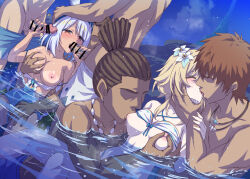 2girls 4boys 5boys bare_shoulders bikini blonde_hair blue_hair blue_one-piece_swimsuit blush body_markings braid breast_sucking breasts censored closed_eyes double_handjob erection feather_hair_ornament feathers fellatio flower forced_kiss genshin_impact grabbing_another&#039;s_breast groping group_sex hair_flower hair_ornament hairband handjob hetero kiss large_breasts light_blue_hair long_hair low_twin_braids lumine_(genshin_impact) lumine_(hot_springs)_(genshin_impact) marugoshi_(54burger) medium_breasts medium_hair mixed-sex_bathing mualani_(genshin_impact) mualani_(hot_springs)_(genshin_impact) multiple_boys multiple_girls nipple_stimulation nipple_tweak nipples one-piece_swimsuit onsen open_mouth oral orgy penis ponytail red_eyes shared_bathing short_hair sidelocks swimsuit tan thighs twin_braids two-tone_swimsuit water white_bikini white_hair white_one-piece_swimsuit