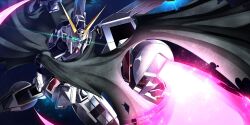 absurdres artist_request crossbone_gundam crossbone_gundam_x-1 crossbone_vanguard derivative_work energy energy_beam energy_sword glowing glowing_eyes gundam highres jolly_roger lens_flare machinery mecha mecha_focus no_humans realistic robot science_fiction sword weapon