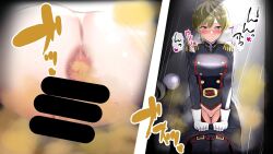 anus bathroom blonde_hair breasts commentary_request commission fart izumo_tenka large_breasts mato_seihei_no_slave military_uniform multicolored_hair pixiv_commission shiriso sitting toilet two-tone_hair