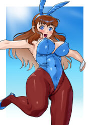 1girl breasts brown_hair dead_or_alive highres hitomi_(doa) large_breasts leotard long_hair playboy_bunny